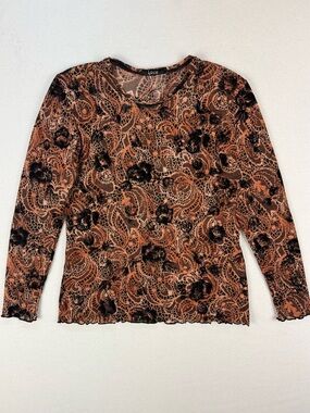 Y2K Mesh Floral Lace Print Top Semi Sheer 2000’s Fairy Grunge Goth Long Sleeve